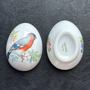 Limoges Porcelain Egg Shaped BIRD & Flowers Trinket Box
